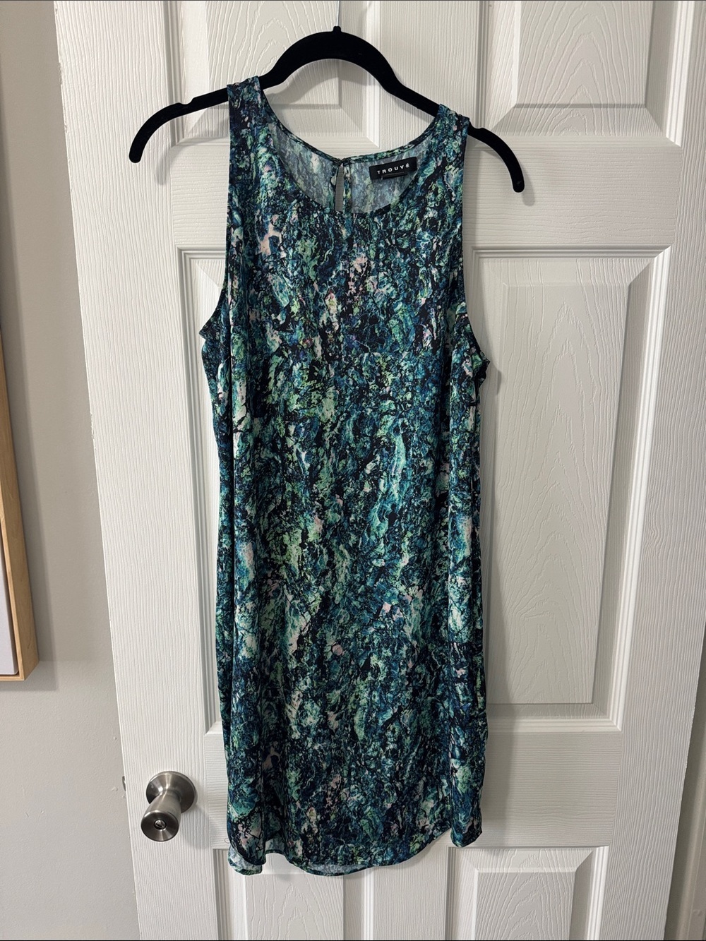 Trouve Teal Marble-Print Sleeveless Shift Dress